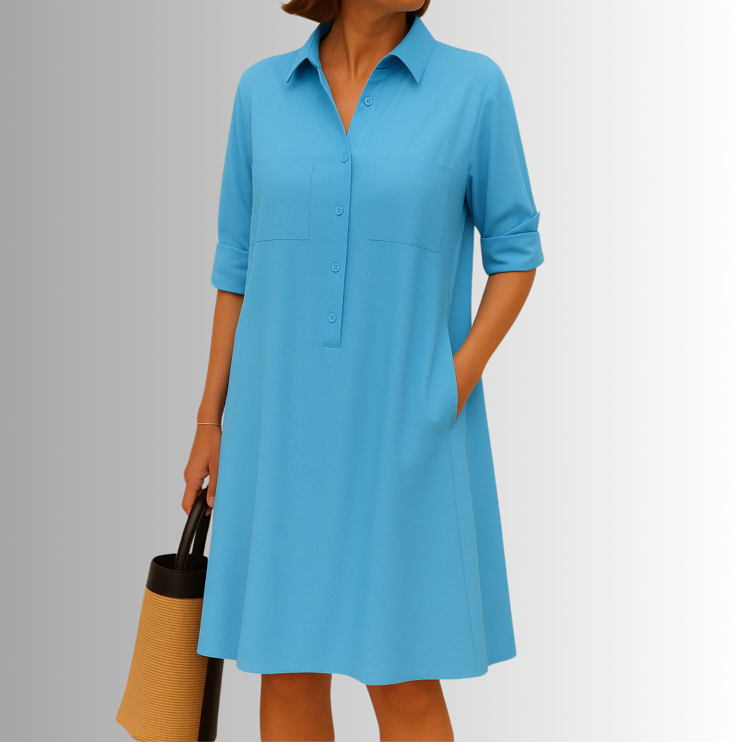 Women's Button Dress with Lightweight Fabric and Versatile Style