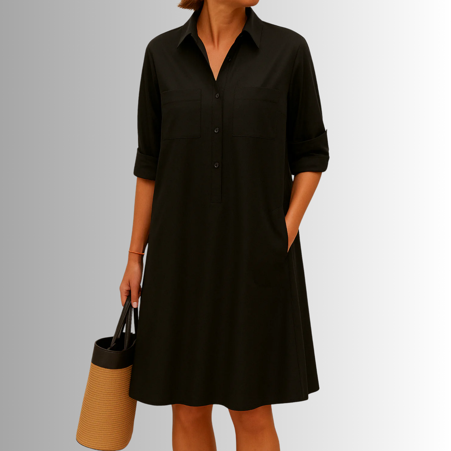Women's Button Dress with Lightweight Fabric and Versatile Style