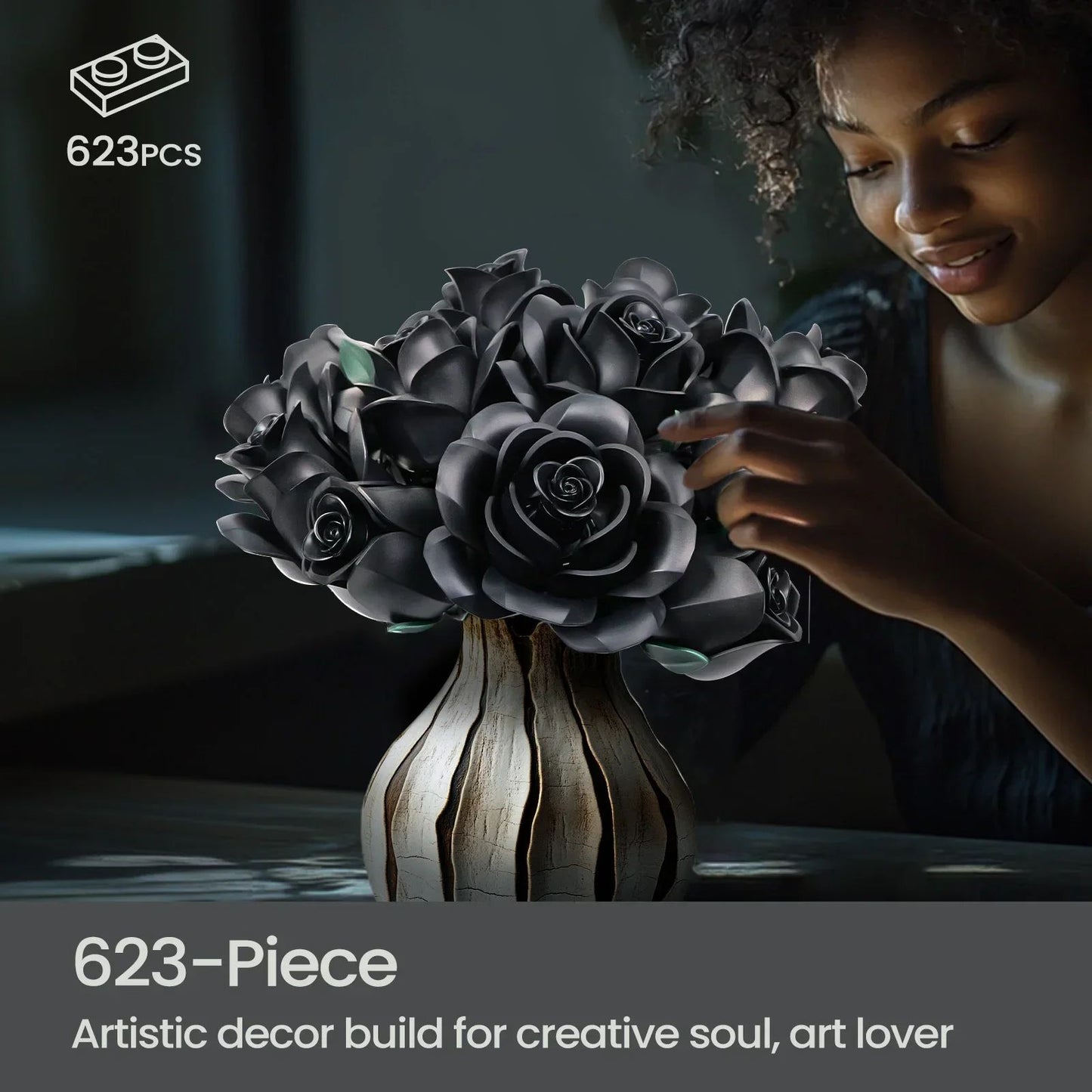 Black Rose Building Block Bouquet Set