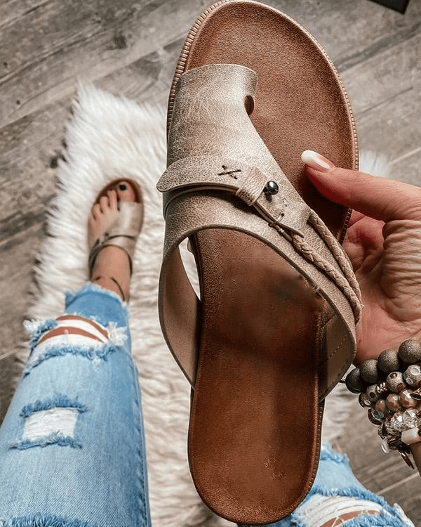 Women's Flat Toe Ring Sandals with Slip-On Design and Boho Style