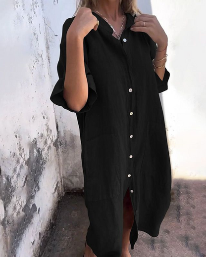 Women's Boho Shirt Dress with Button Closure and Adjustable Waist