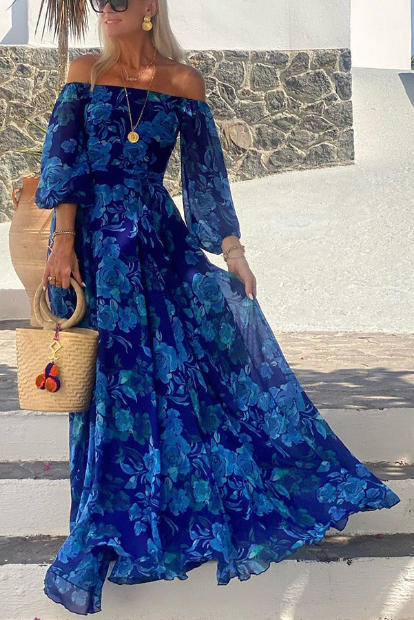 Women’s Floral Maxi Dress – Romantic Off Shoulder Embellished Bodice Elegant Dress