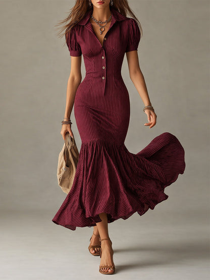 Exquisite Luxurious Figure Flattering Silhouette Stripe Pattern Full Length Maxi Dress