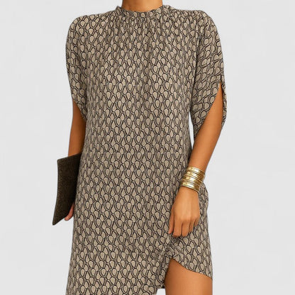 Women's Midi Dress with Mock Neck and Batwing Sleeves