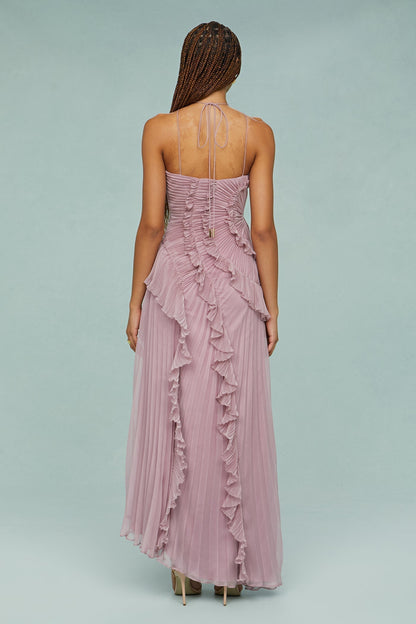 Women's Halter Dress with Adjustable Neckline and Flowing Skirt