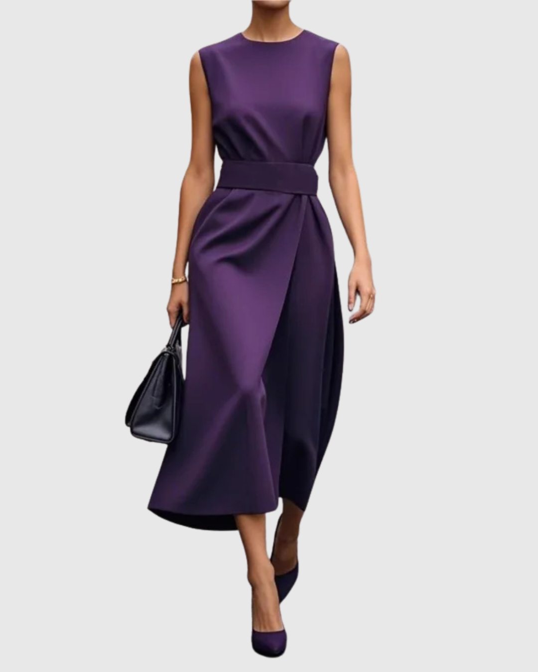 Women's Sleeveless Midi Dress with Round Neck and Twisted Detail