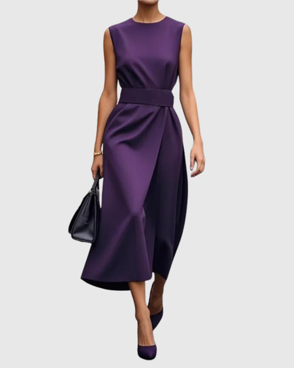 Women's Sleeveless Midi Dress with Round Neck and Twisted Detail