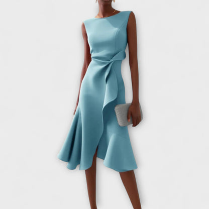 Women's Asymmetric Midi Dress with Draped Design and Versatile Style