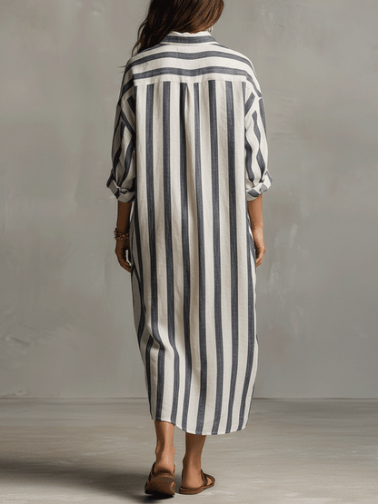 Bohemian-Chic Vertical Striped Patterned Stripe Elongating Silhouette Maxi Dress