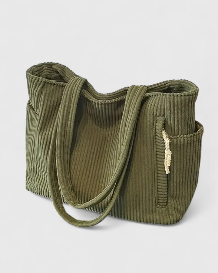 Women's Ribbed Handbag with Textured Design and Spacious Interior
