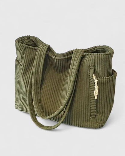 Women's Ribbed Handbag with Textured Design and Spacious Interior