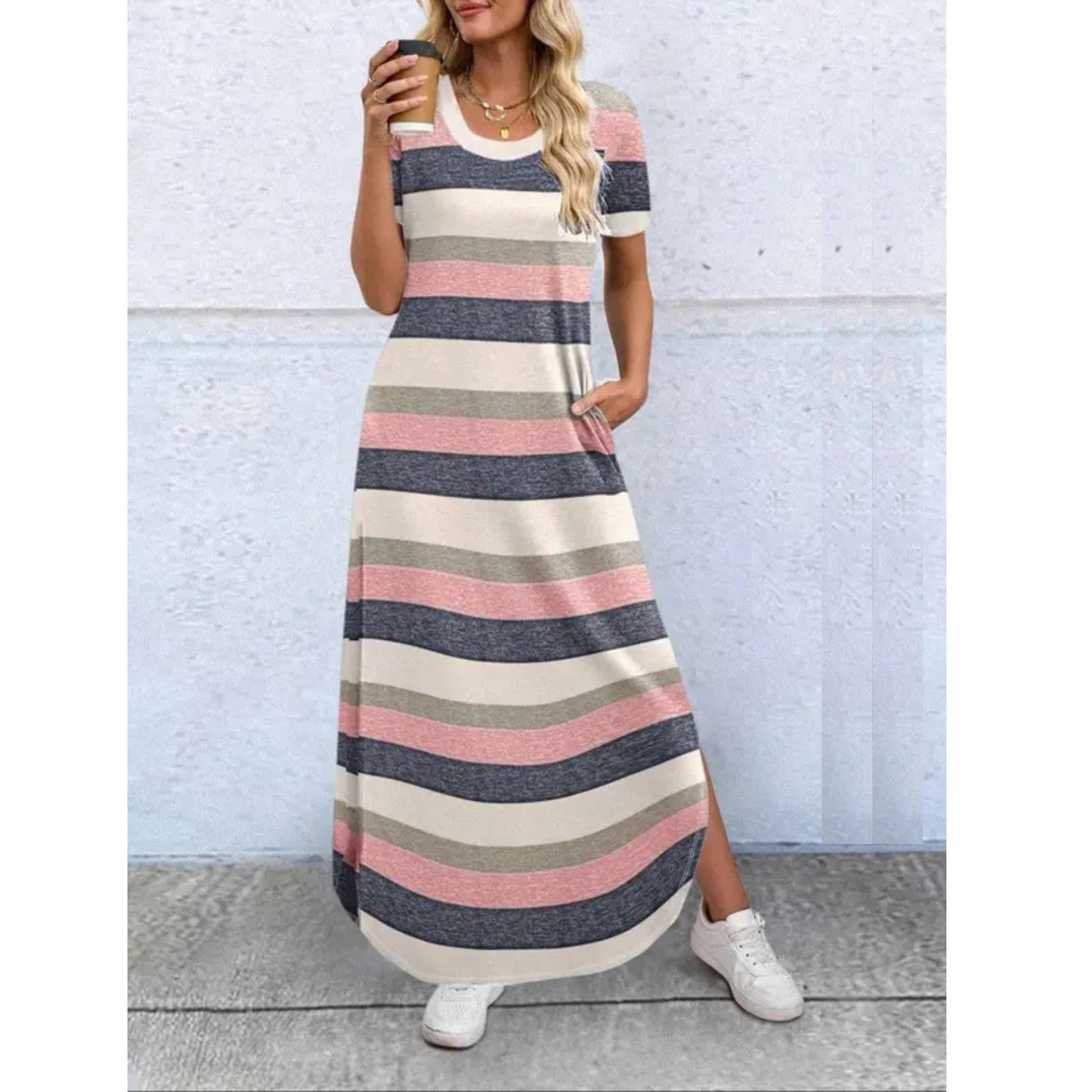 Women's Casual Maxi Dress with Round Neck and Summer Style