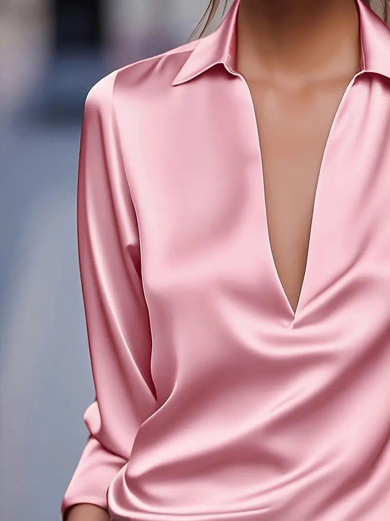 Women's V-Neck Blouse with Satin Finish and Elegant Design