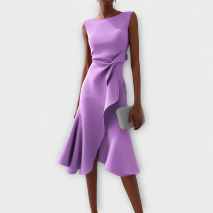 Women’s Crepe Georgette Midi Dress – Sophisticated Asymmetric Drape Sleeveless Design