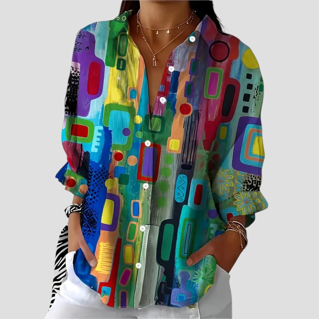 Women's Blouse with Geometric Pattern and Short Sleeves