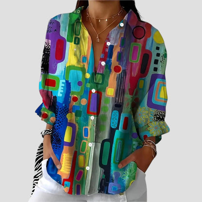 Women's Blouse with Geometric Pattern and Short Sleeves