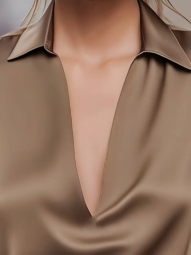 Women's V-Neck Blouse with Satin Finish and Elegant Design
