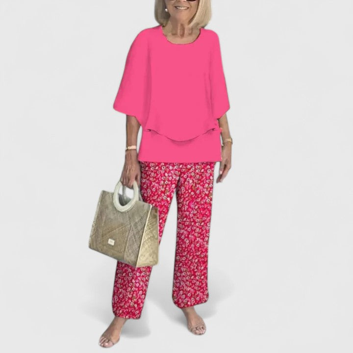 Demi | Floral Print Top with Wide-Leg Trousers Set