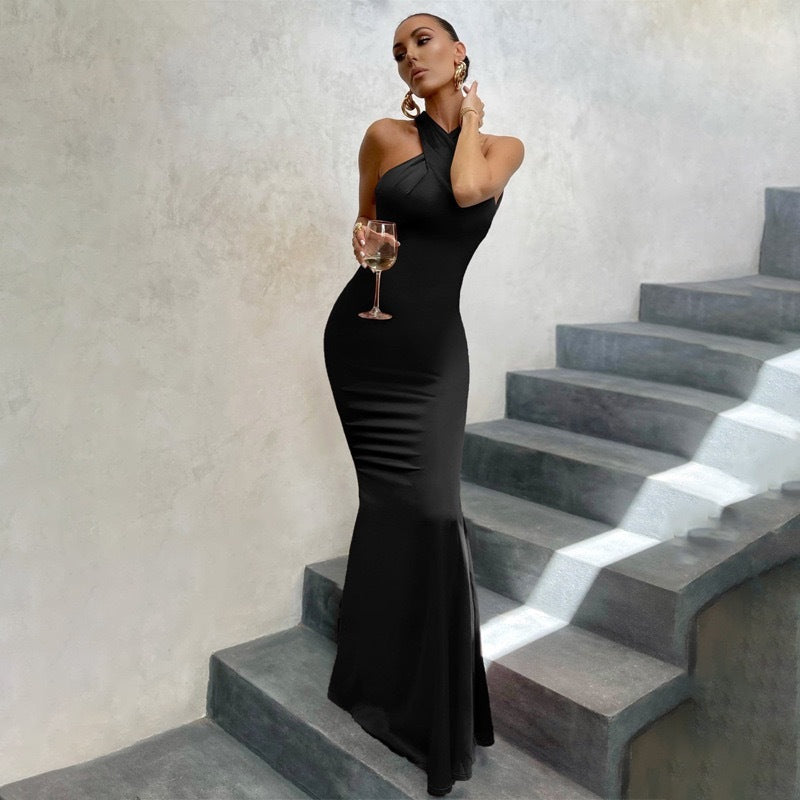 Women's Fishtail Dress with Open Back and Fitted Cut