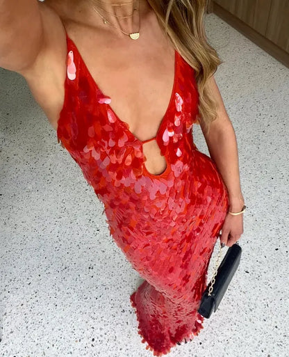 Enchanting Backless Sequin With Timeless Wedding Guest Eveningwear Detailing Dress
