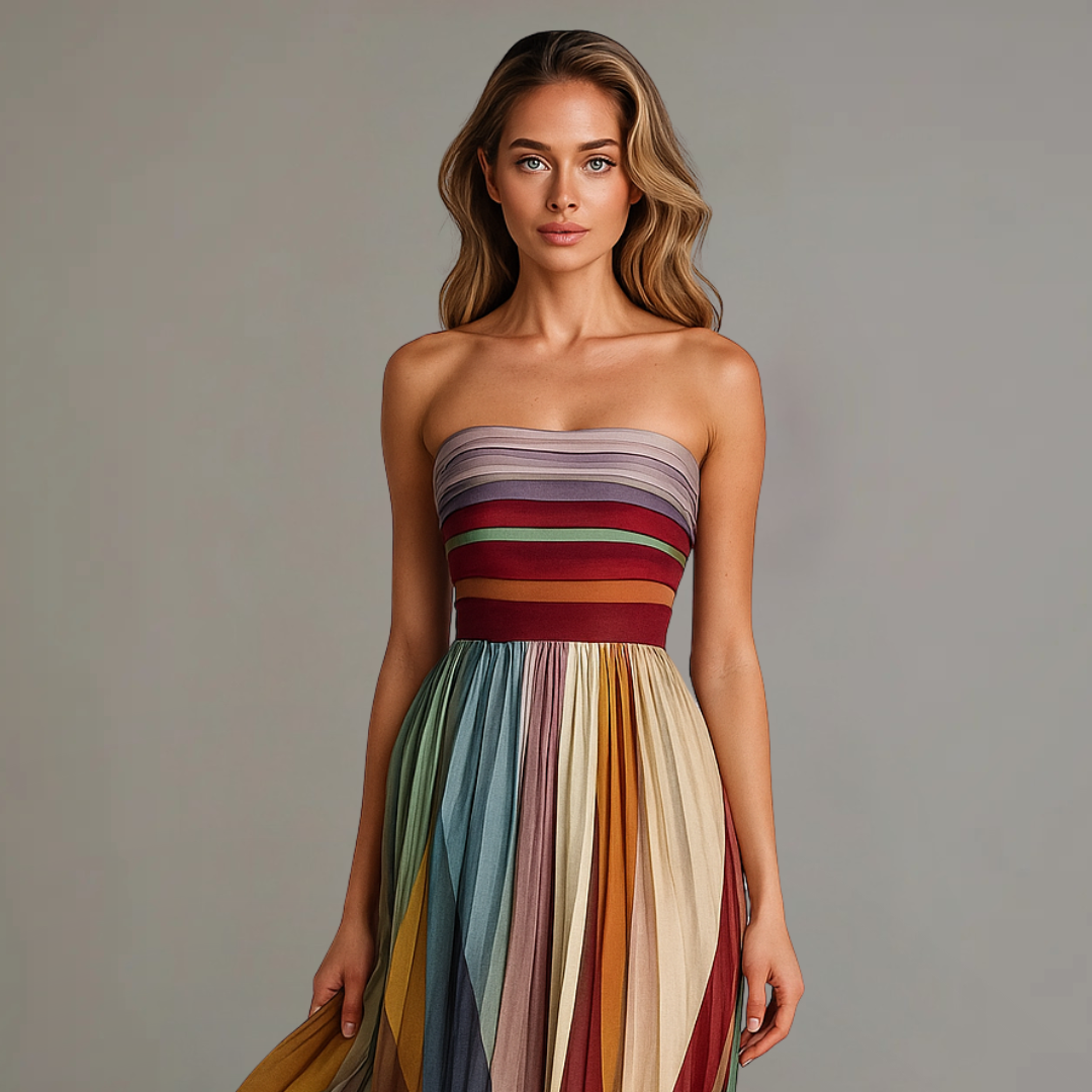 Stunning Festive Sweeping Pleated Maxi Dress in Rich Jewel Tones for Holiday Celebrations