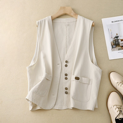Women's Button Vest with Relaxed Fit and Versatile Style