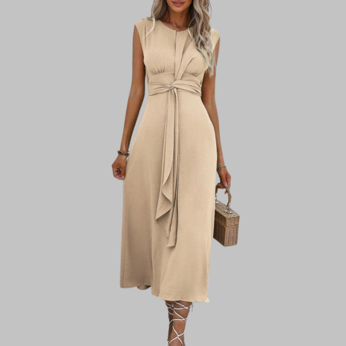 Women’s Solid Crepe Maxi Dress – Sleeveless Round Neck Timeless Elegant Dress