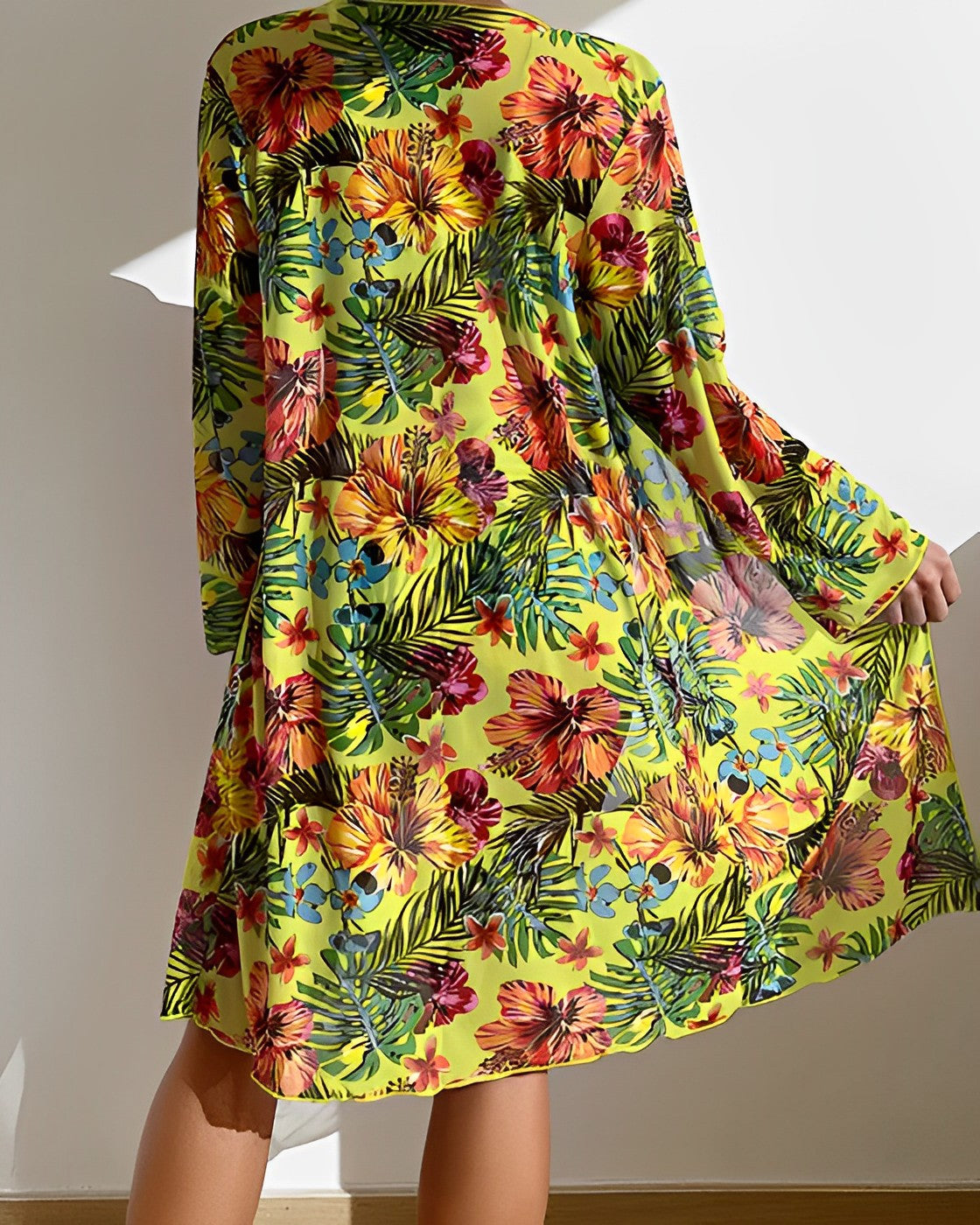 Women's Tropical Print Bikini Set with Matching Cover-Up and Adjustable Straps