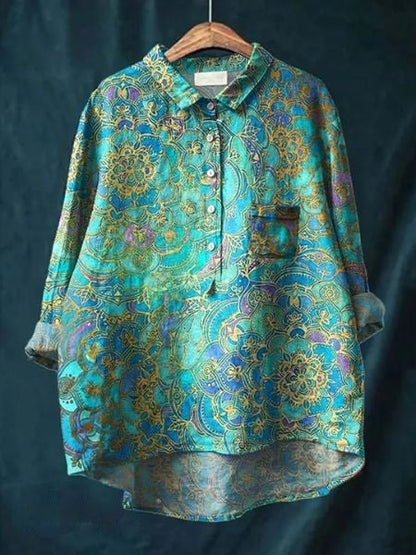 Women's Floral Blouse with Short Sleeves and Lightweight Fabric