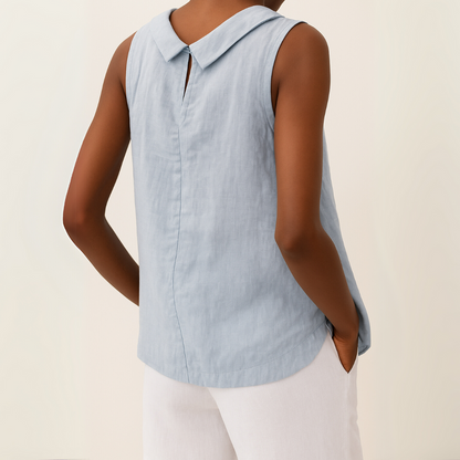 Women's Sleeveless Roll Collar Top with Button Detail and Breathable Fabric