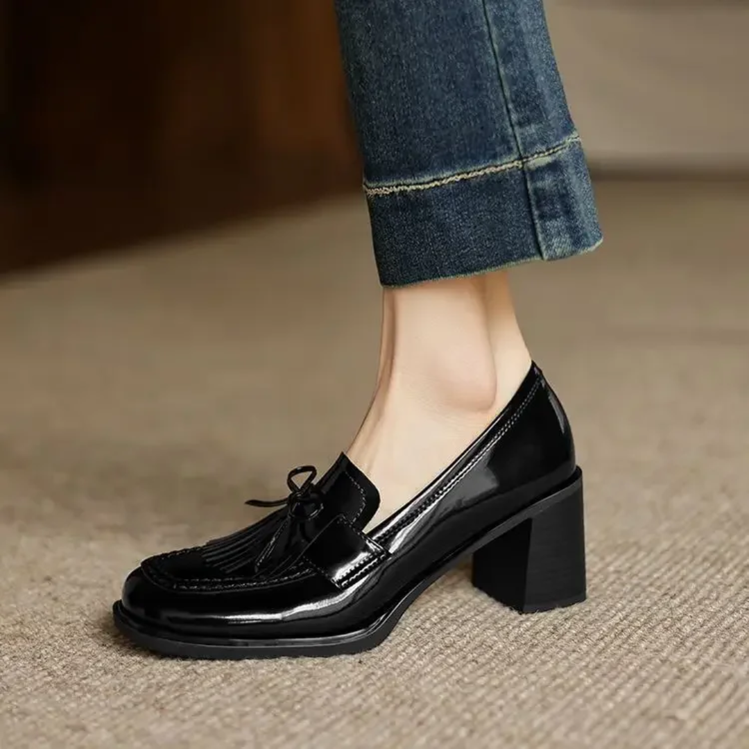 Women's Tassel Loafer Pumps with Block Heel and Round Toe