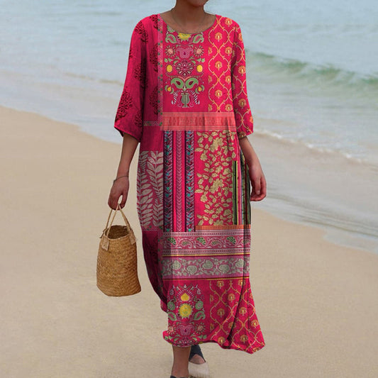 Women’s Organic Cotton Maxi Dress – Boho Chic Flowing Beachwear Vacation Dress