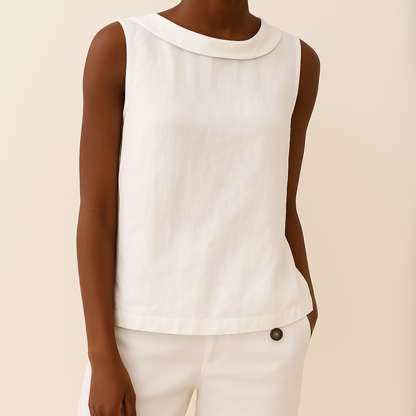 Women's Sleeveless Roll Collar Top with Button Detail and Breathable Fabric