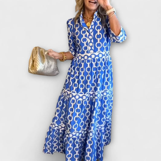 Elegant Smoothing Waistline Chain Pattern Tiered Silhouette Exquisite Midi Dress