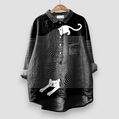 Women's Casual Shirt with Dog Print and Short Sleeves