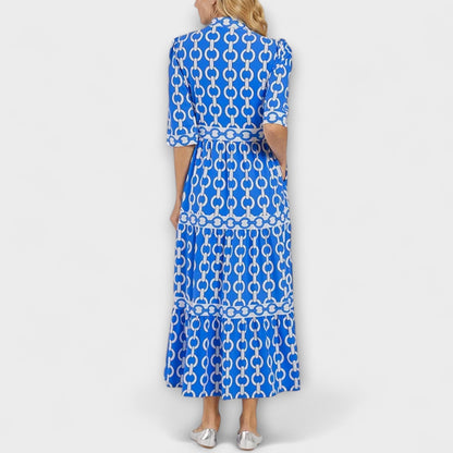 Elegant Smoothing Waistline Chain Pattern Tiered Silhouette Exquisite Midi Dress