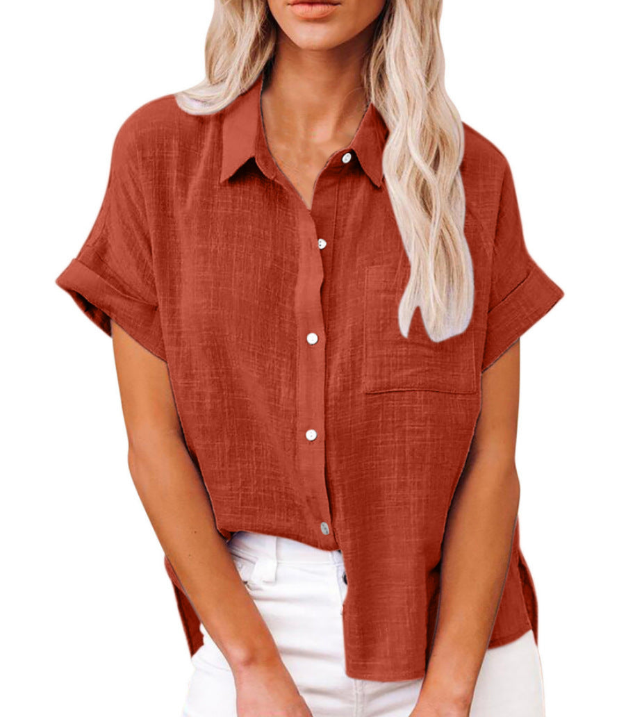 Women's Lightweight Shirt with Front Pocket and Short Sleeves