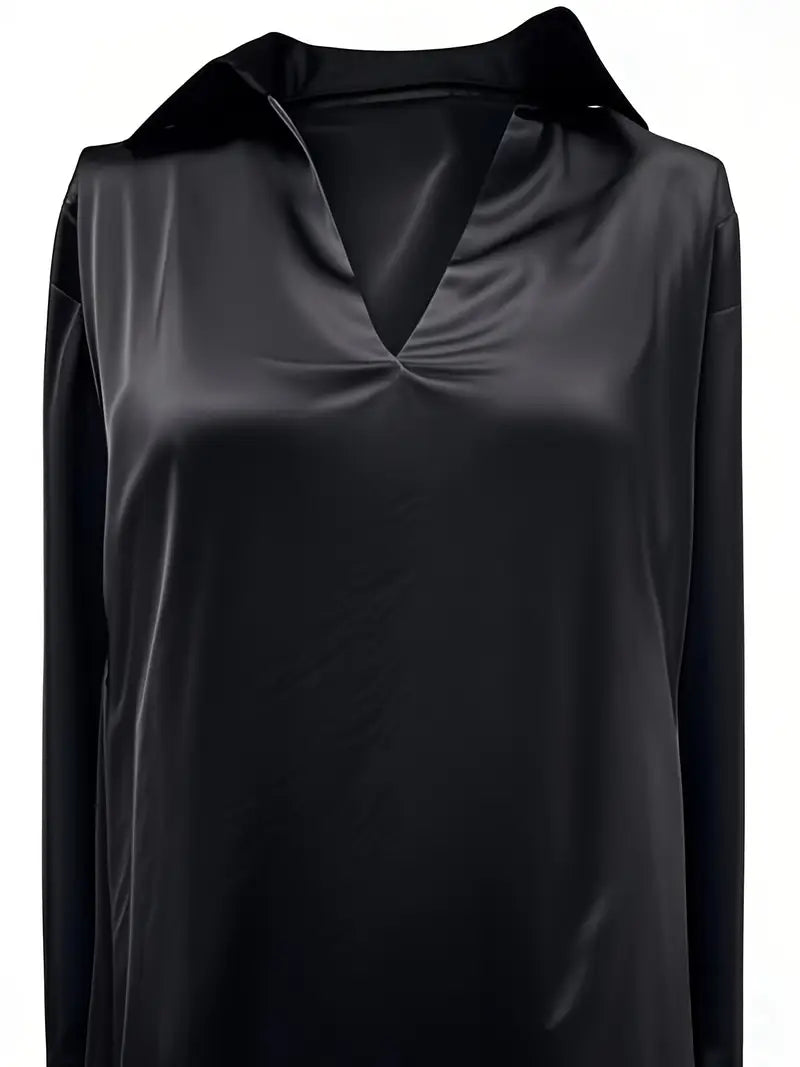 Women's V-Neck Blouse with Satin Finish and Elegant Design
