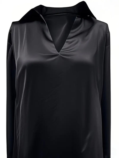 Women's V-Neck Blouse with Satin Finish and Elegant Design