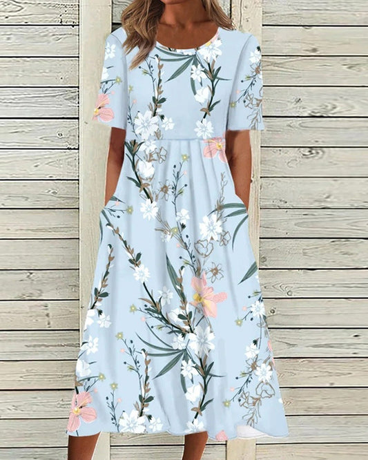 Incomparable Flowing Asymmetrical Floral Print Elevates Timeless Relaxed Midi Dress