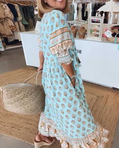 Boho Enchanting Flowing Silhouette Ethereal Georgette Tassel Detailing Midi Dress