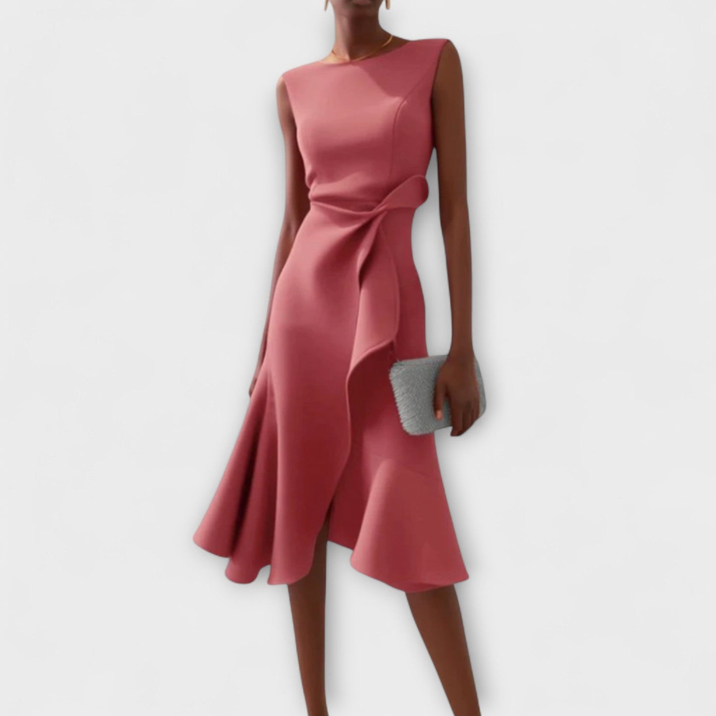 Women's Asymmetric Midi Dress with Draped Design and Versatile Style