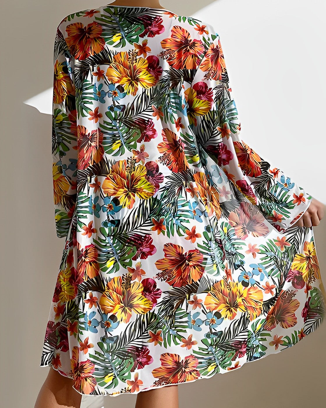 Women's Tropical Print Bikini Set with Matching Cover-Up and Adjustable Straps