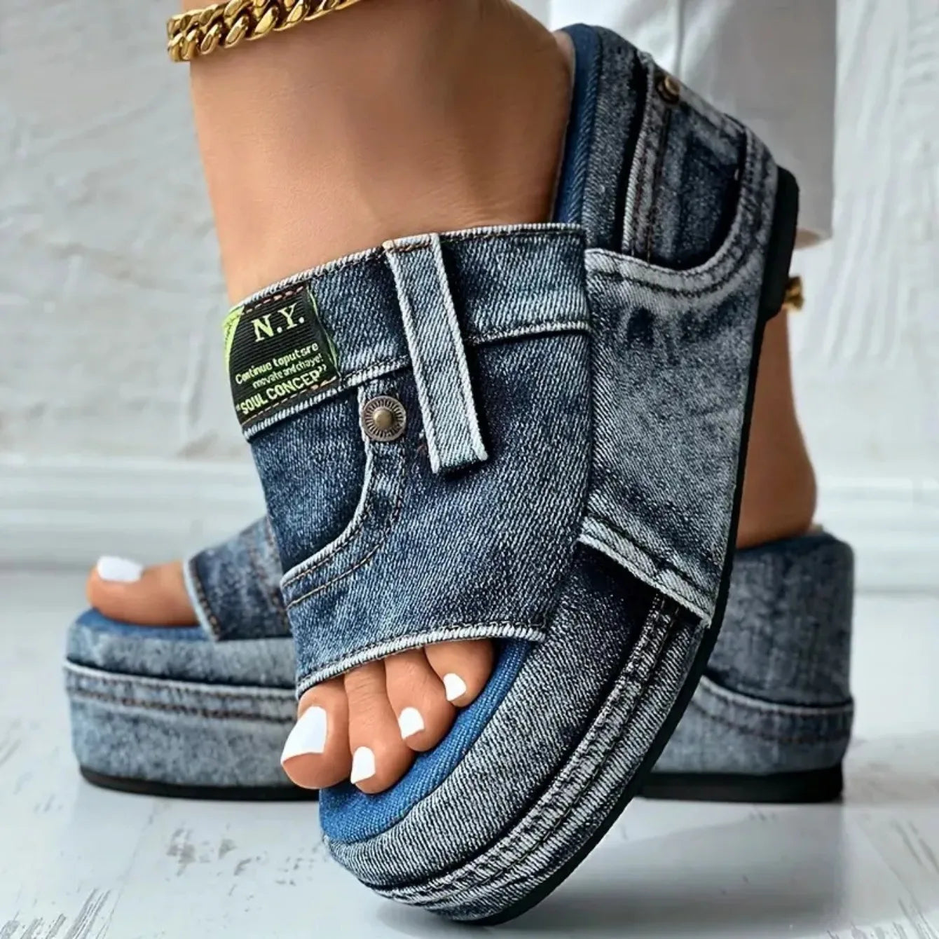 District Denim Platform Wedge