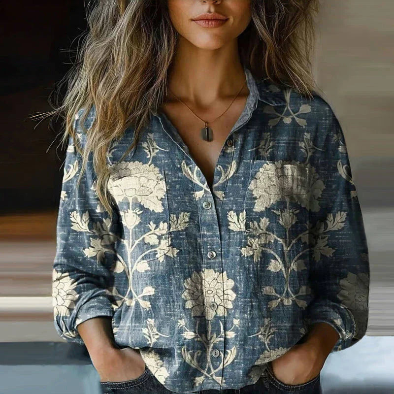 Women's Vintage Blouse with Bohemian Pattern and Lightweight Fabric