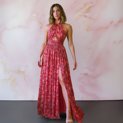 Women's Floral Maxi Dress with Flowing Design and Adjustable Straps