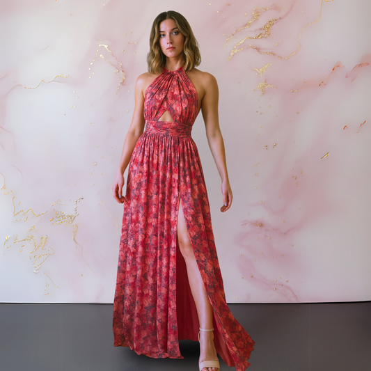 Women's Floral Maxi Dress with Flowing Design and Adjustable Straps