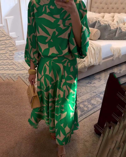 Jasmine | Two-Piece Printed Set with Lantern Sleeves