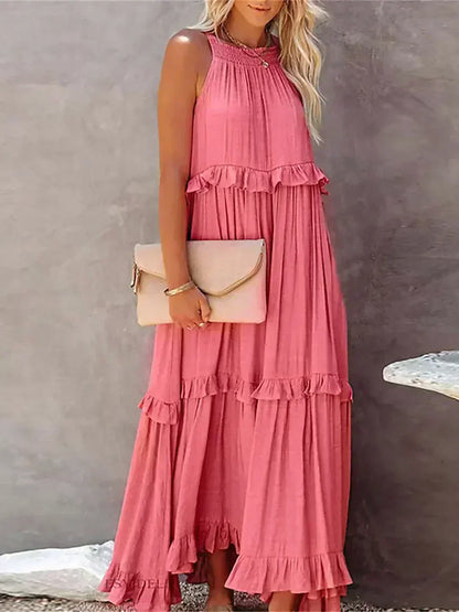 Women's Sleeveless Dress with Ruffles and Flowy Design