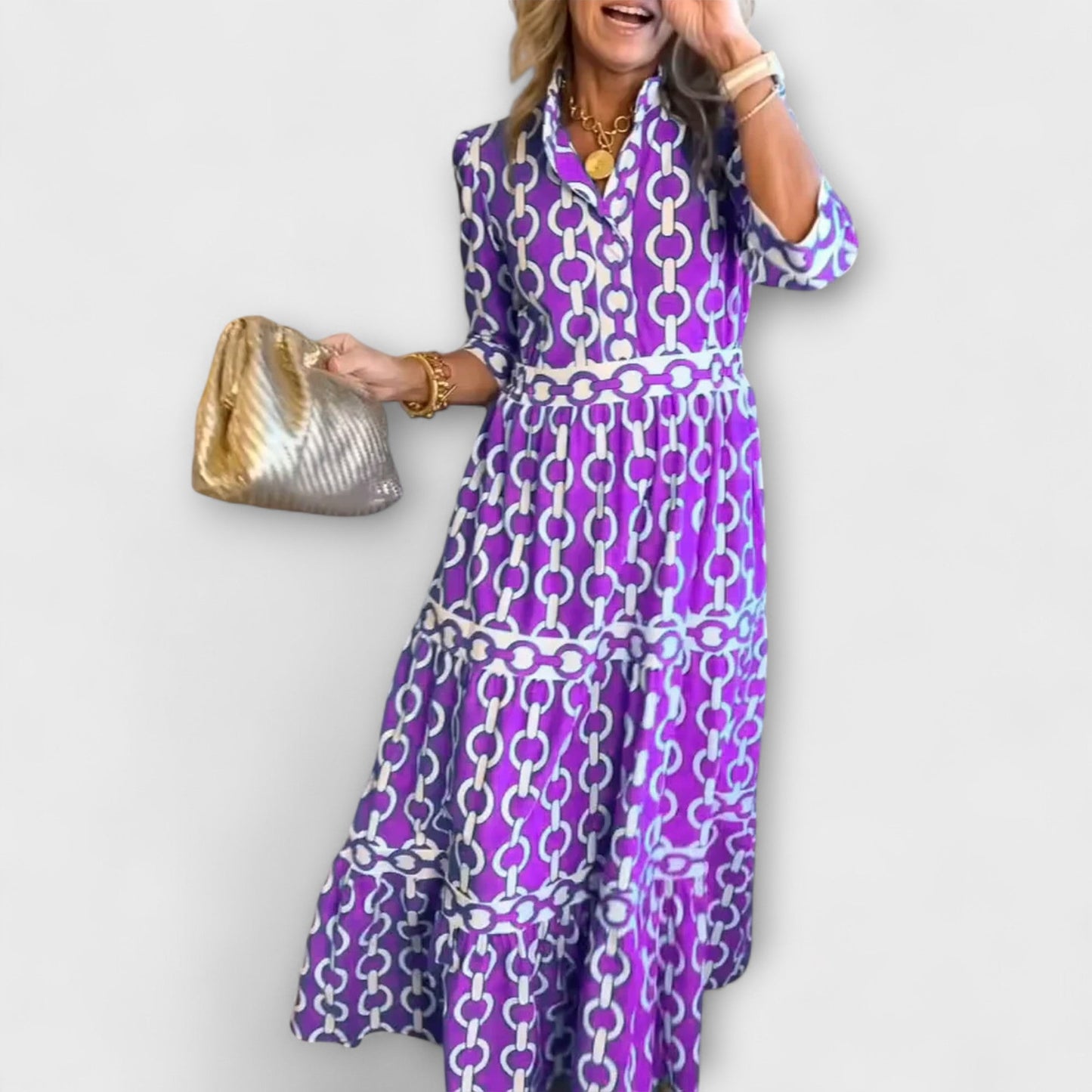 Women's Midi Dress with Chain Pattern and Sleeveless Design